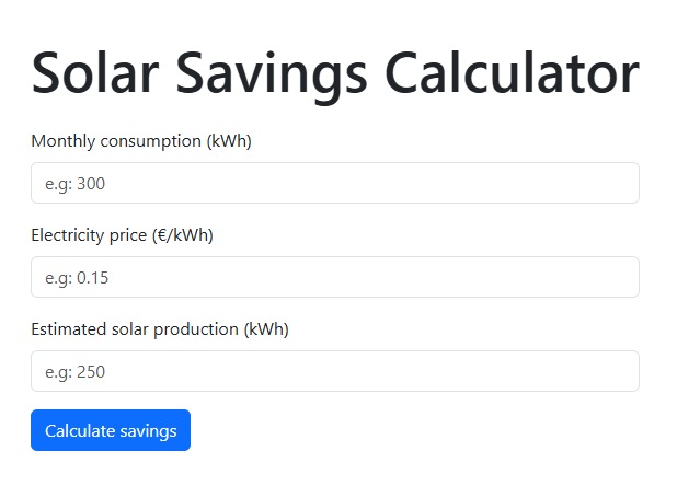 Vista previa del Solar Savings Calculator